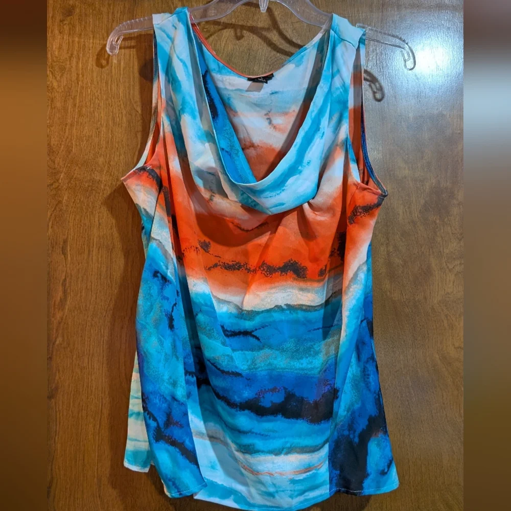 Worthington Vibrant Sleeveless Cowl Neck Top L - Picture 1 of 4